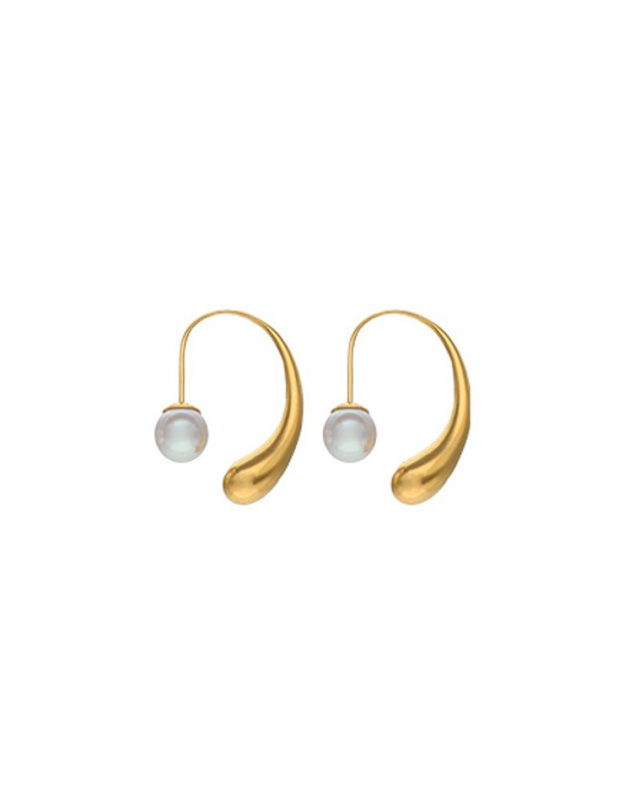 MAJORICA Juno Drop-Shaped Hoop Earrings In Golden Steel | Pearl Hoop Earrings