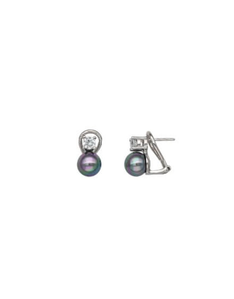 MAJORICA Silver Earrings Selene 8Mm Gray Pearl And Zircons | Tu & Yo Earrings