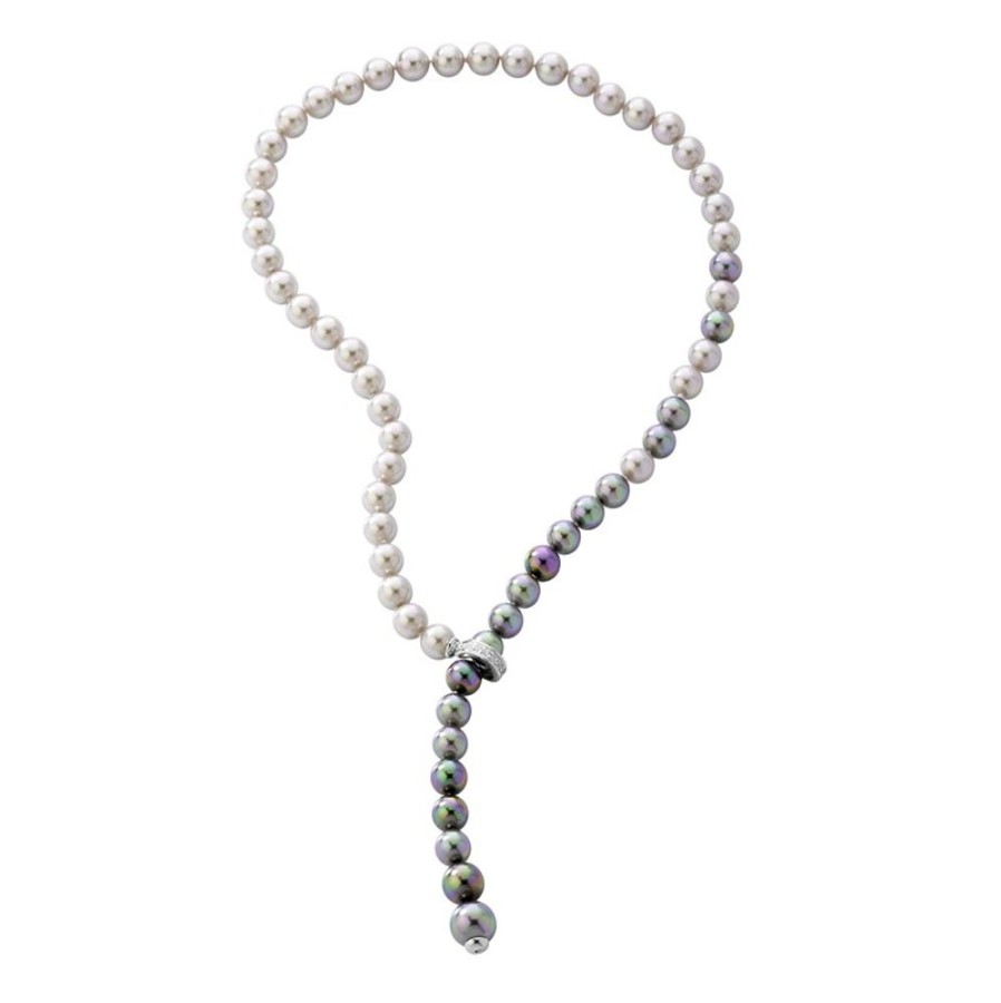 MAJORICA Silver Necklace Lyra With 8Mm Gray And Nuage Pearls 50Cm | Long Pearl Necklaces