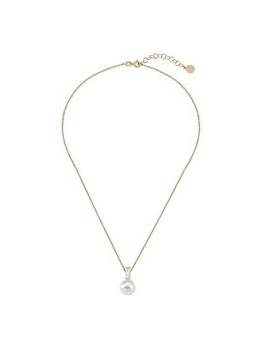 MAJORICA Golden Silver Pendant Selene With 10Mm White Pearl And Zircons | Pendants With Chain