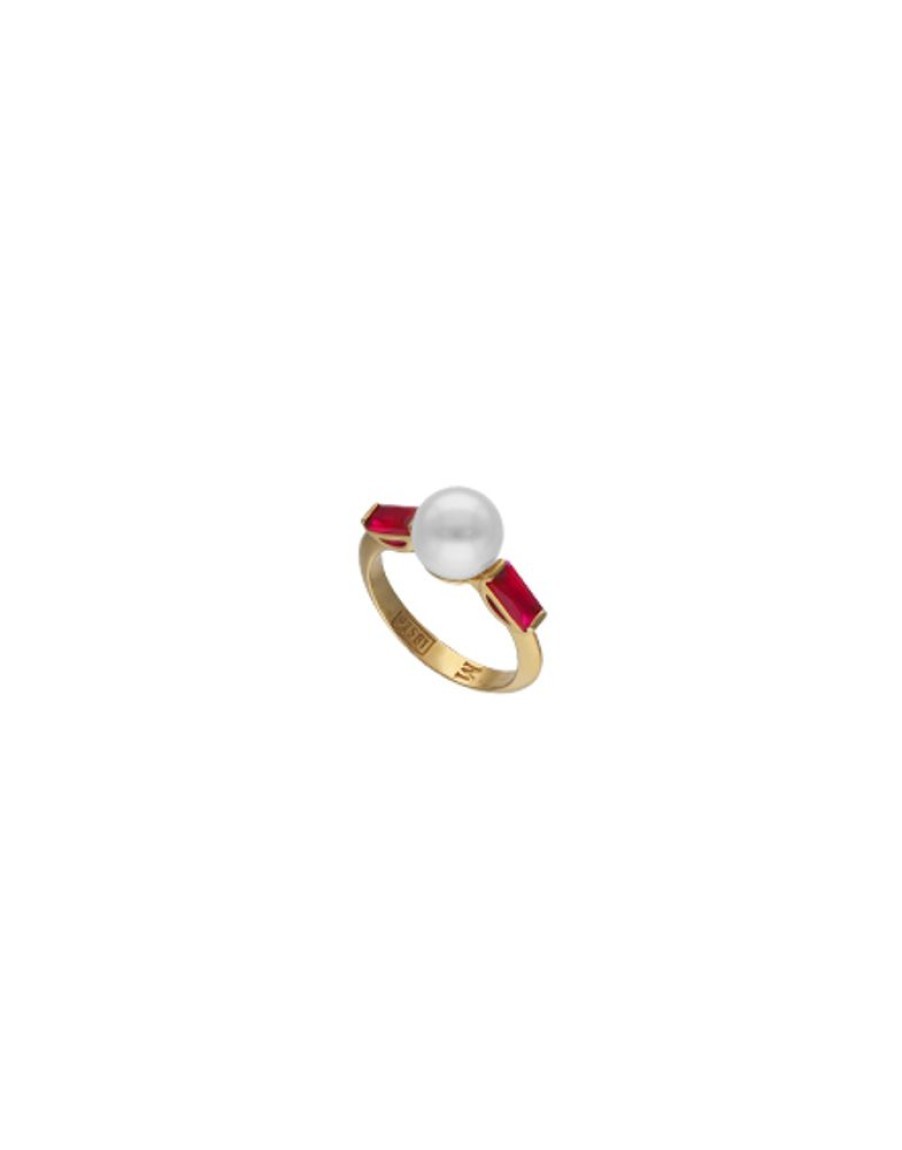 MAJORICA Selene Gold-Plated Ring With Pearl And Ruby Red Zirconia | Medium-Sized Rings