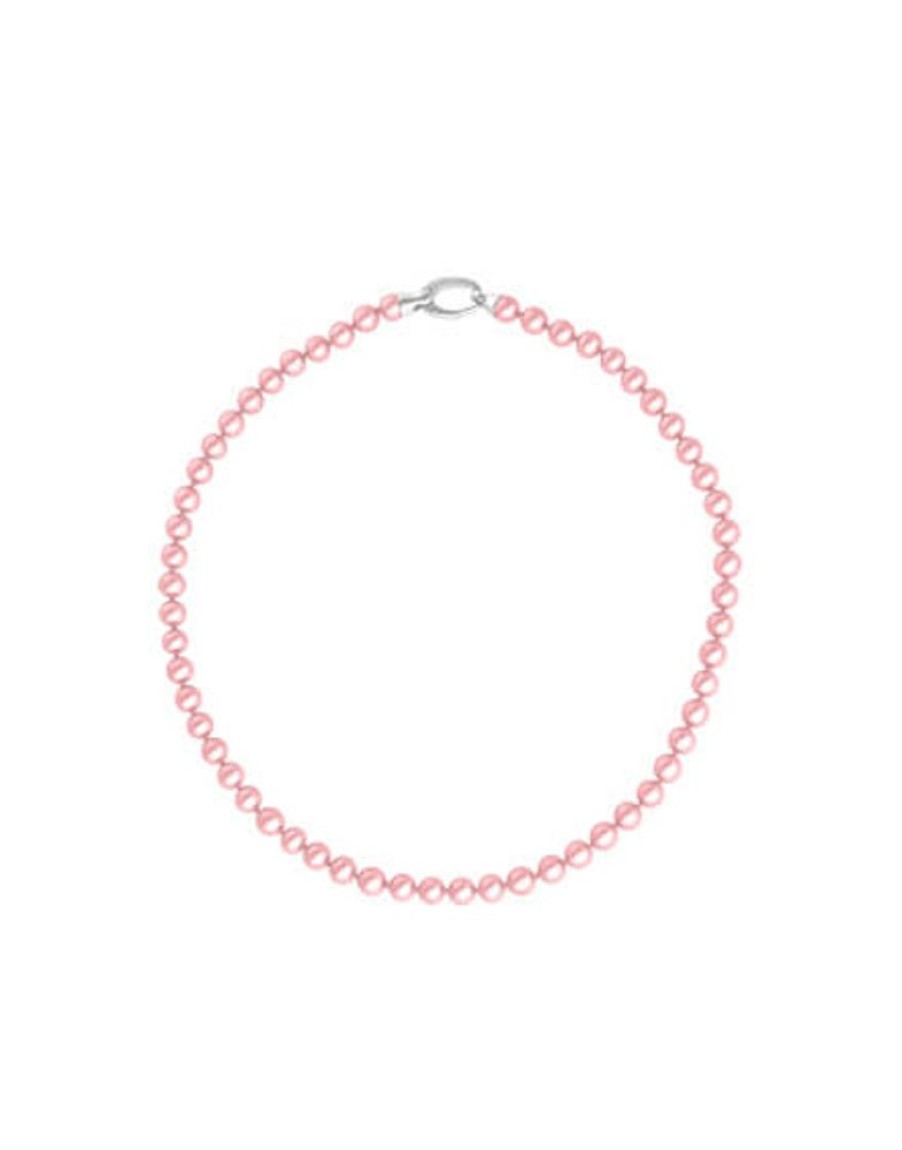 MAJORICA Silver Necklace Lyra 6Mm Pink Pearl 40Cm | Long Pearl Necklaces