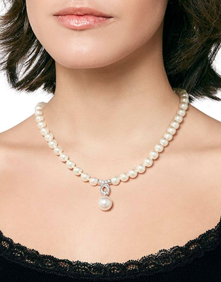 MAJORICA Silver Pearl Necklace Lilit With Zircons 8Mm 43Cm | Pearl Chokers