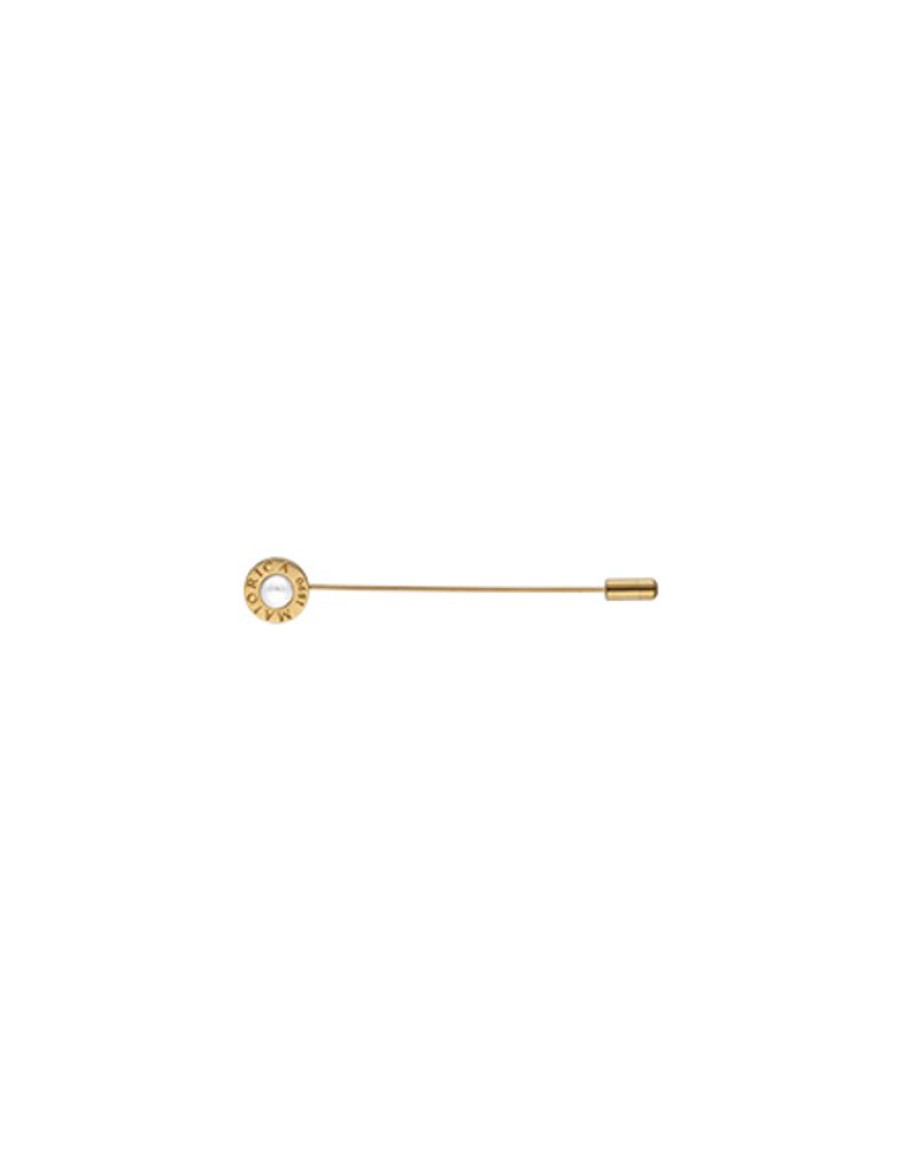 MAJORICA Le Club Long Gold Steel Broach With Logo And White Half Pearl | Pins